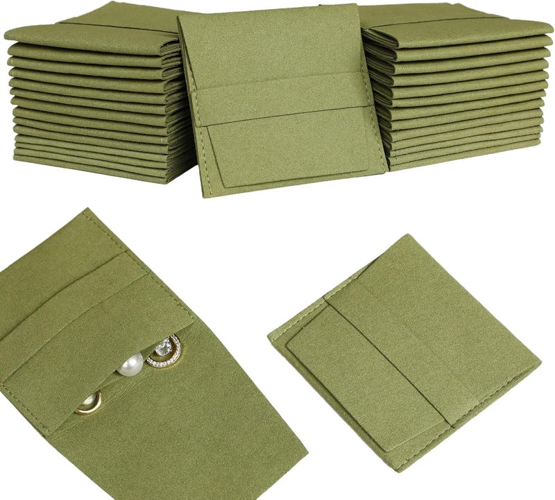 Handmade 40pcs Green Microfiber Jewelry Pouch 8 x 8cm Jewelry Packaging Bag Luxury Gift Fixed Strap Envelope Style Packaging Small Jewelry Gift Bags for Earrings Necklaces Bracelet Ring - Image 1